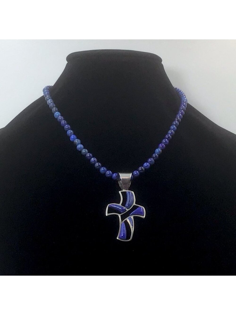 Jay King Sterling Silver Lapis Lazuli Cross Pendant And Beaded Necklace 18-20”